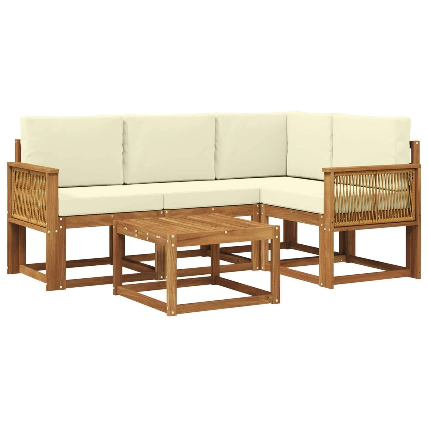 vidaXL Outdoor-Sofagarnitur mit Kissen 5 Stk Natur und Creme Polyester 3385196