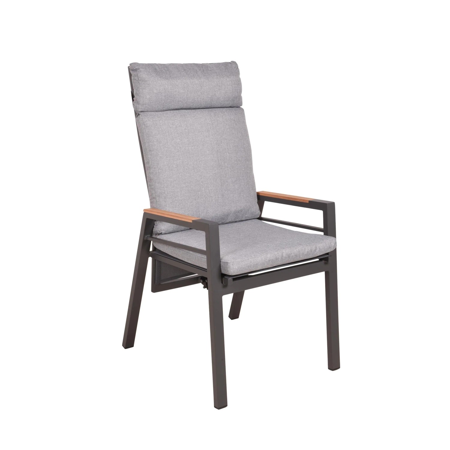 DELUKE Gartenstuhl LUCIA Verstellbar Teak Schwarz Hochlehner Wetterfest Terrassenstuhl Outdoor Essstühle