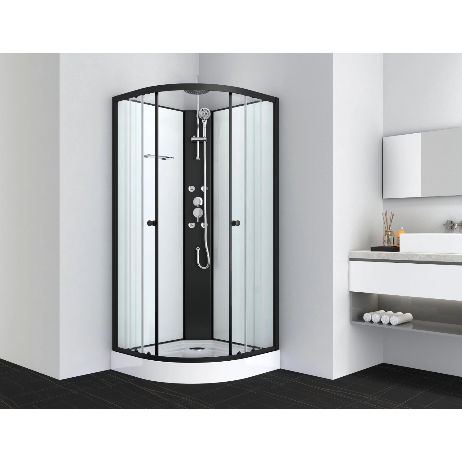 Sanotechnik-Duschkabine RELOAD Schwarz 90 cm x 90 cm x 225 cm
