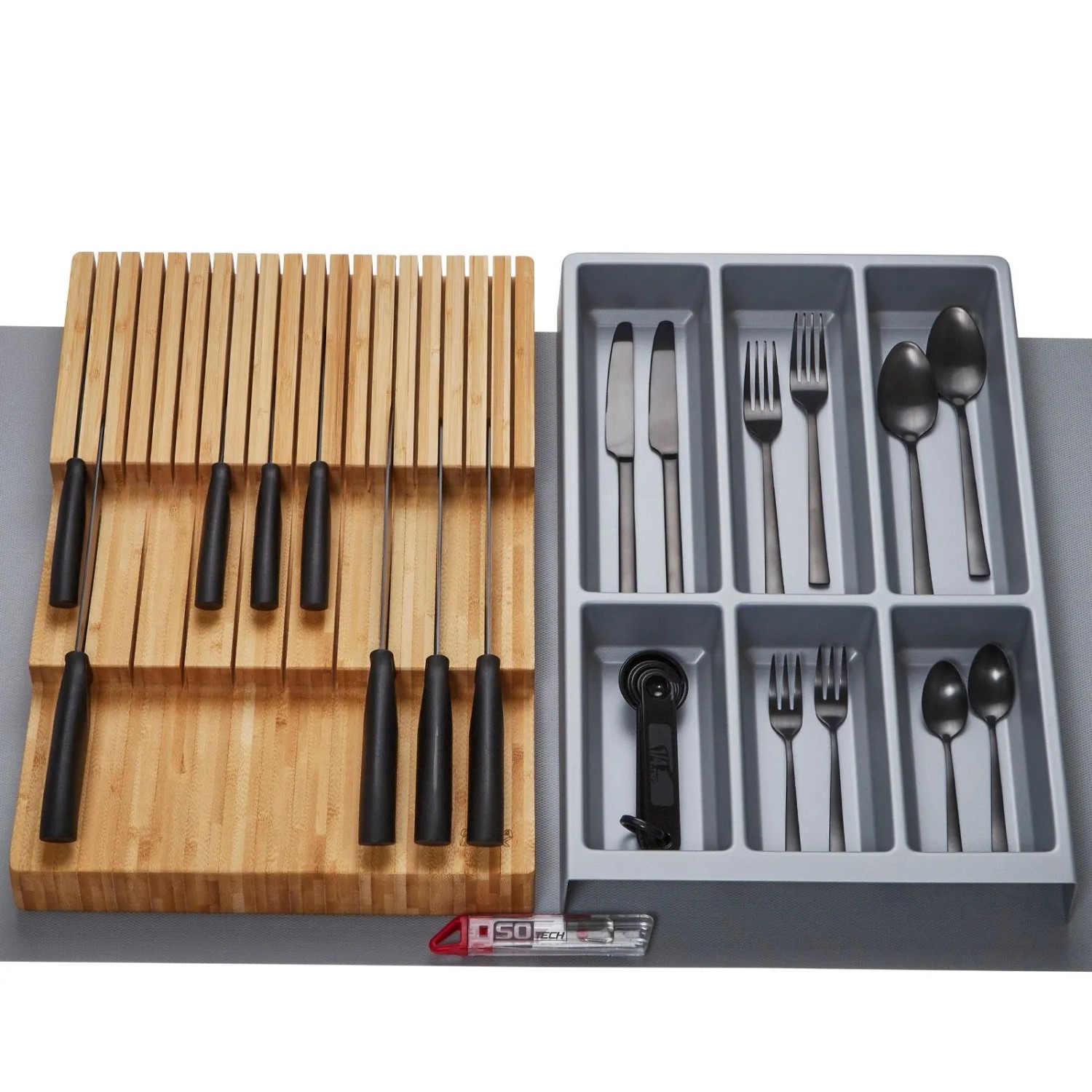 SOTECH ORGA-BOX Vario SET 8 Silbergrau für 90er Schublade Besteckeinsatz Messerhalter Antirutschmatte Orga-Weave_3