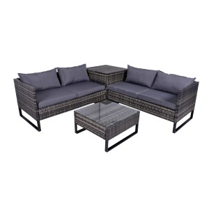 Garden Pleasure Lounge-Eckgruppe Ramira, 4-teilig, schwarz-grau, mit Polyrattan-Geflecht und grauen Polstern.