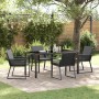 Schwarze 5-tlg. Garten Essgruppe aus Poly Rattan mit Tisch und 4 Stühlen.