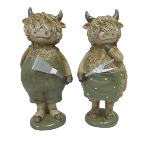 Boltze Figur Andrus, 2-fach sortiert, 19cm, multicolor. Dekorative Kuh Figuren mit Grillbesteck.