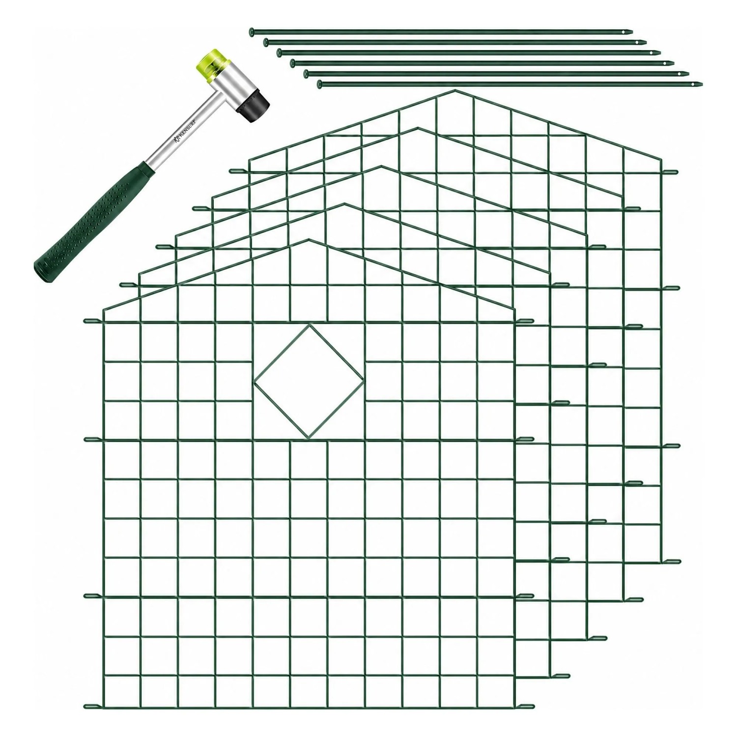 KESSER Teichzaun Gartenzaun Steckzaun Metall Oberbogen Spitz Grün 5er Set