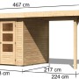 Karibu Holz-Gartenhaus Boras, naturbelassen, mit Flachdach und Anbau, Maße: 209x213 cm.