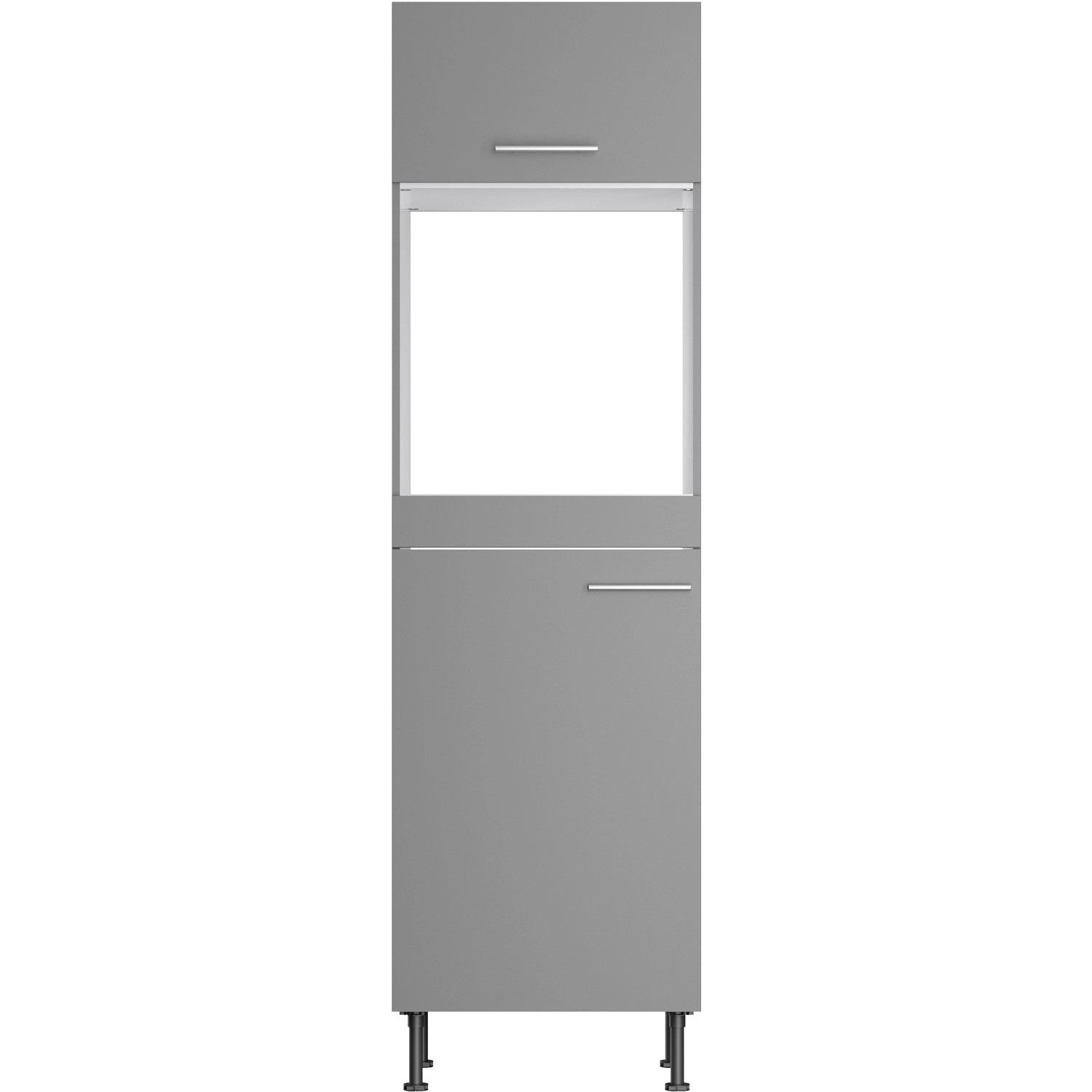 Optifit Hochschrank Mats825, 60 cm, Basaltgrau, für Backofen und Kühlschrank. Vorratsschrank mit Klappe und Griff.