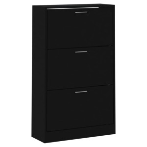 Schwarzer vidaXL Schuhschrank (63x24x103 cm) aus Holzwerkstoff mit drei Klappen.