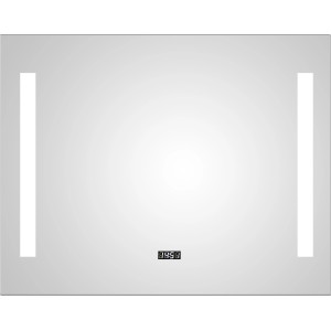 DSK Design LED-Lichtspiegel Silver Time, 80x60 cm, mit Digitaluhr und seitlicher Beleuchtung.