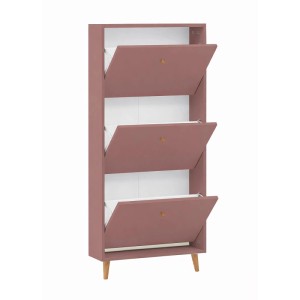 Schildmeyer Schuhkipper Bjarne in Mauve mit 3 Klappen, Holzgriffen und Eichenfüßen. Schmaler Schuhschrank.