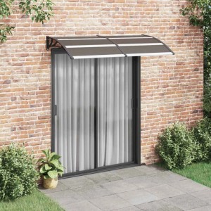 Schwarzes vidaXL Vordach 200x100 cm aus Polycarbonat über einer Terrassentür.