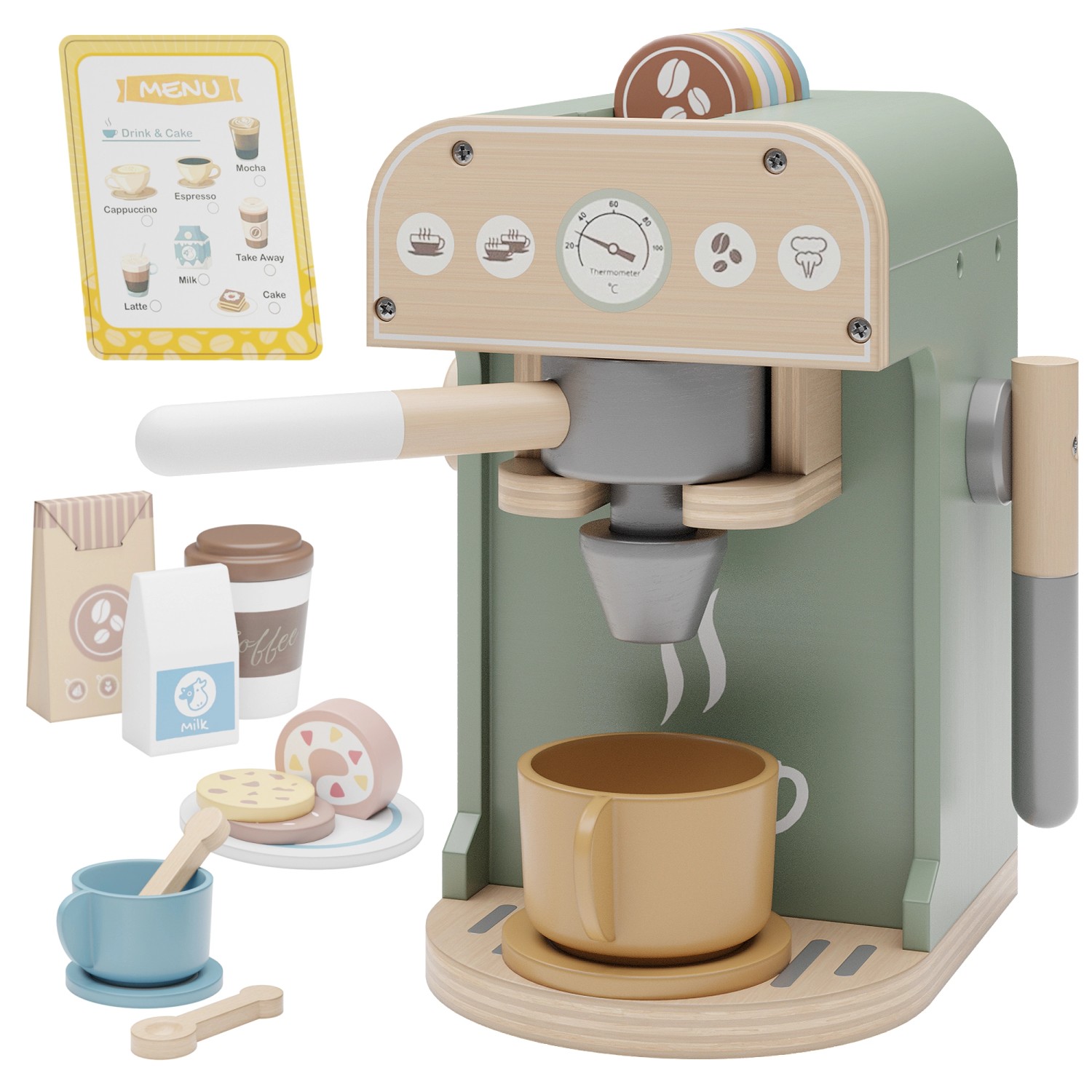 Björn&Schiller Kinder Kaffeemaschine Holz – Buntes Spielzeug mit 25 Teilen günstig online kaufen