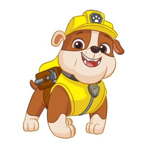 Wandtattoo: Paw Patrol Rubble, gelb/beige, 8,5x15cm. Selbstklebend für Kinderzimmer.