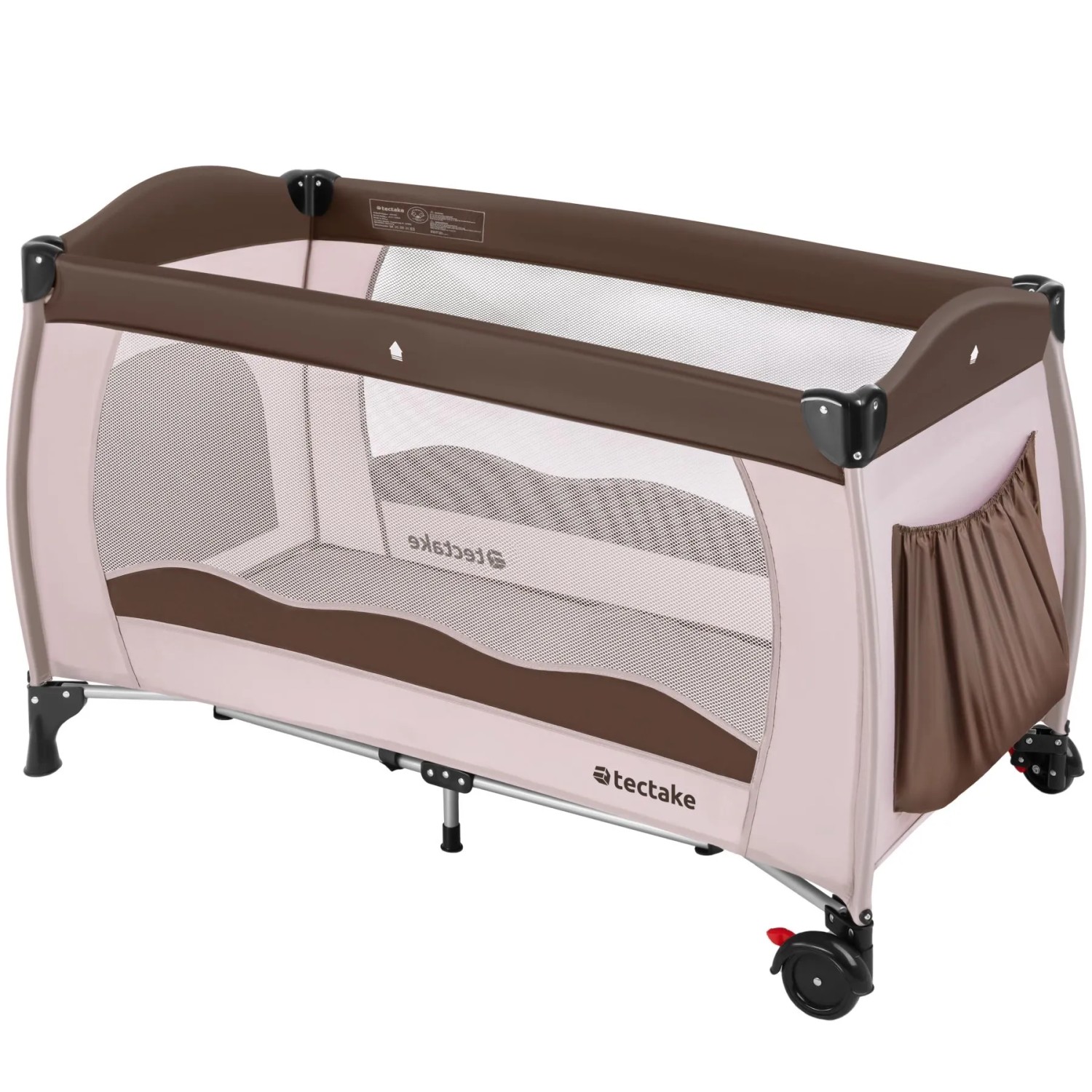 Tectake Kinder Reisebett  Klappbar Mit Großen Mesh Einsätzen und Seiteneingang  126 x 65 x 80 cm Coffee