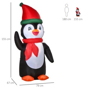 Aufblasbarer Weihnachts-Pinguin, 1,6 m hoch, mit roter Mütze und Schal, winkend. LED-Weihnachtsdekoration.