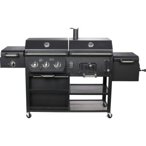 Schwarzer El Fuego Kombigrill Arizona mit 3 Brennern, Seitenbrenner, Gas- und Holzkohlefunktion.