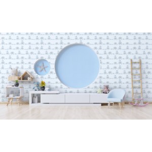 Vliestapete mit Tiermotiv in Blau/Grau für Kinderzimmer, Elefanten Tapete.