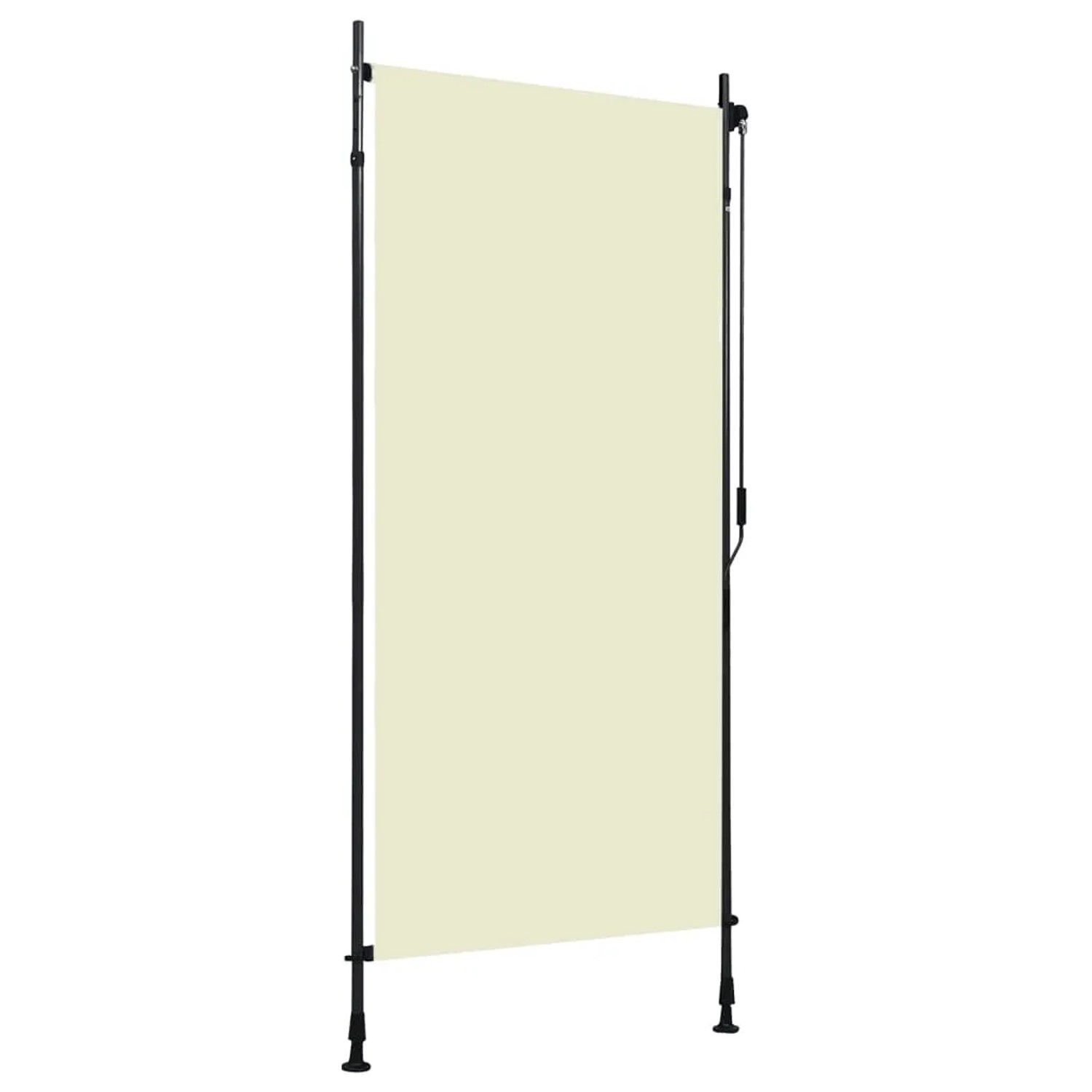 Cremefarbenes vidaXL Außenrollo 100x270 cm mit Handkurbel und verstellbaren Pfosten.