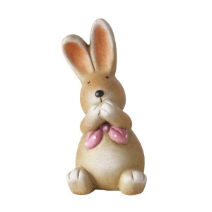 Braune Boltze Osterfigur „Dixie“ mit rosa Schleife, 152 cm hoch, handgefertigt.