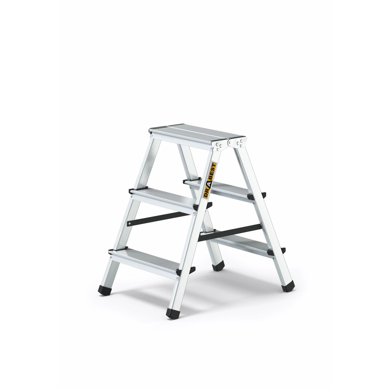 DRABEST Aluminium Haushaltsleiter Beidseitig Begehbar 2x3 Stufen