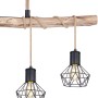 Schwarze 4-flammige Globo Pendelleuchte Priska mit Holz und Hanfseil.