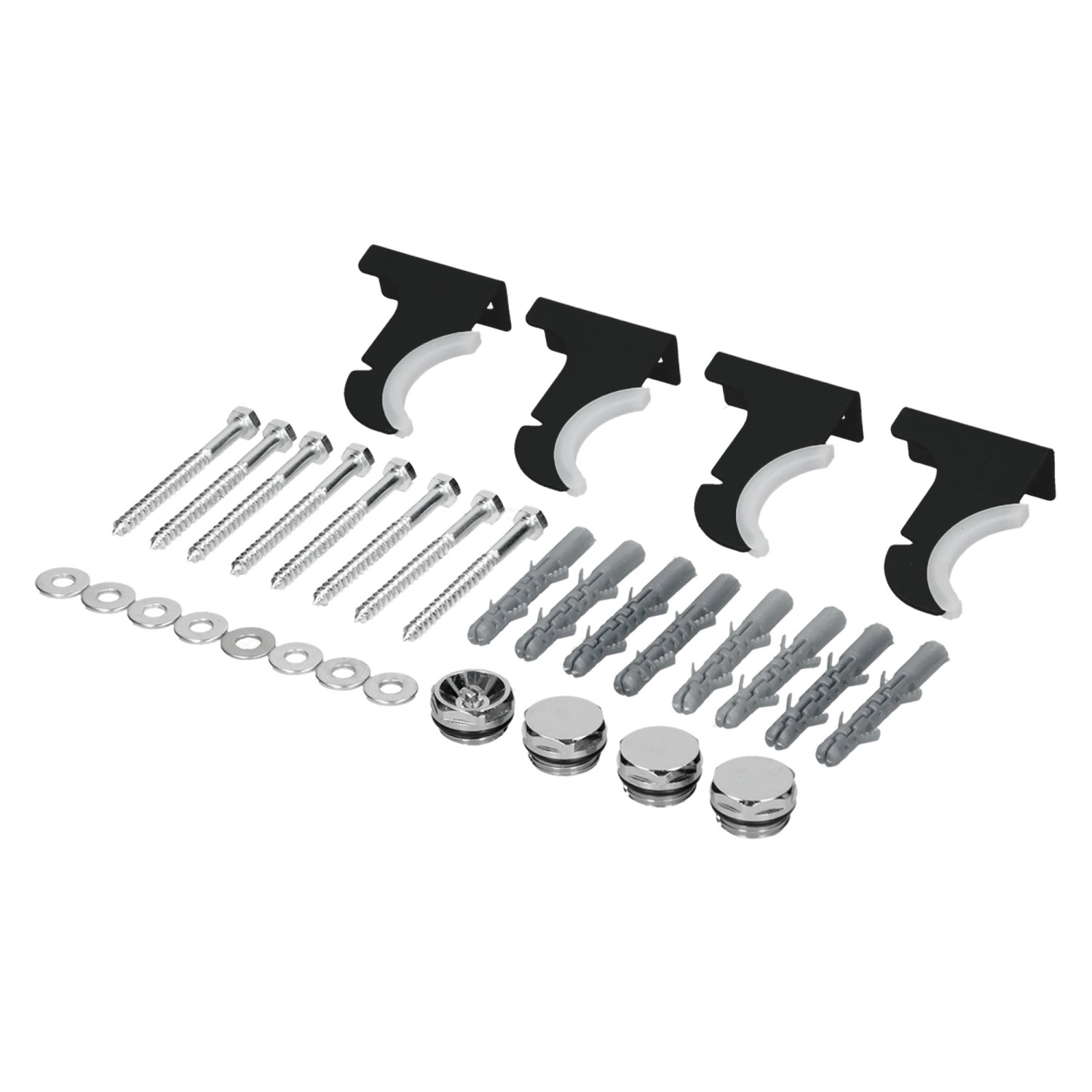 LuxeBath Halterung Set, schwarz matt, für Paneelheizkörper Montage mit Dübeln, Schrauben und Wandhaltern.