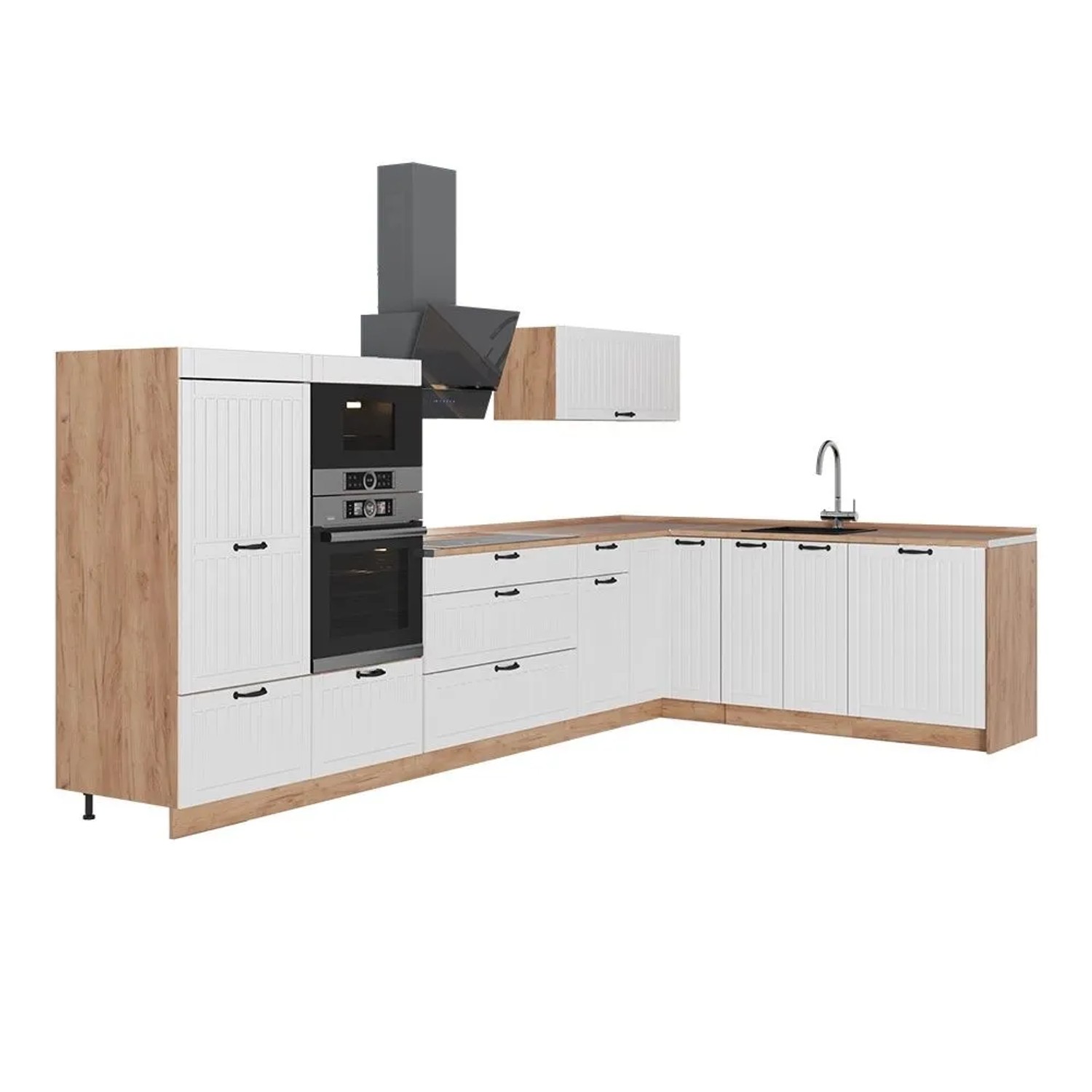 Vicco Eckküche Fame-Line Weiß Landhaus/Goldkraft Eiche 347 x 154 AP Eiche Art Nr 63618