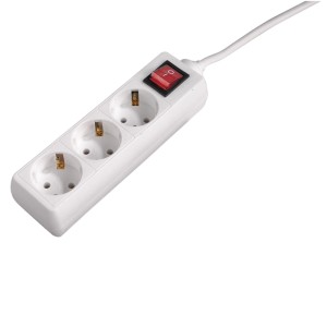 Weiße Hama Steckdosenleiste mit 3-Fach Schalter und 5 m Kabel.