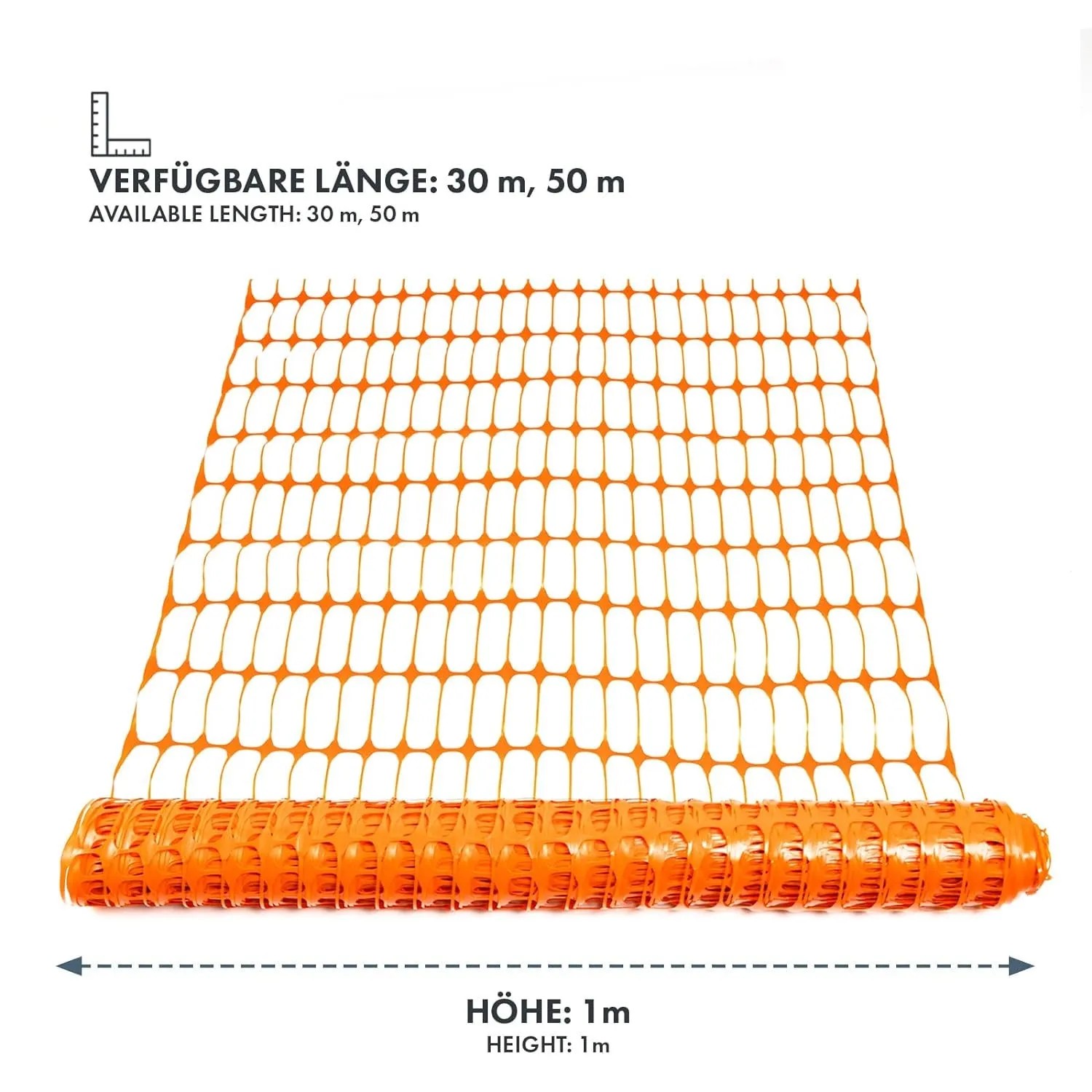 Oranger KARAT Absperrzaun Chester, 1 x 30 m Rolle, Maschenweite 10x4 cm, für Zäune und Mauern.