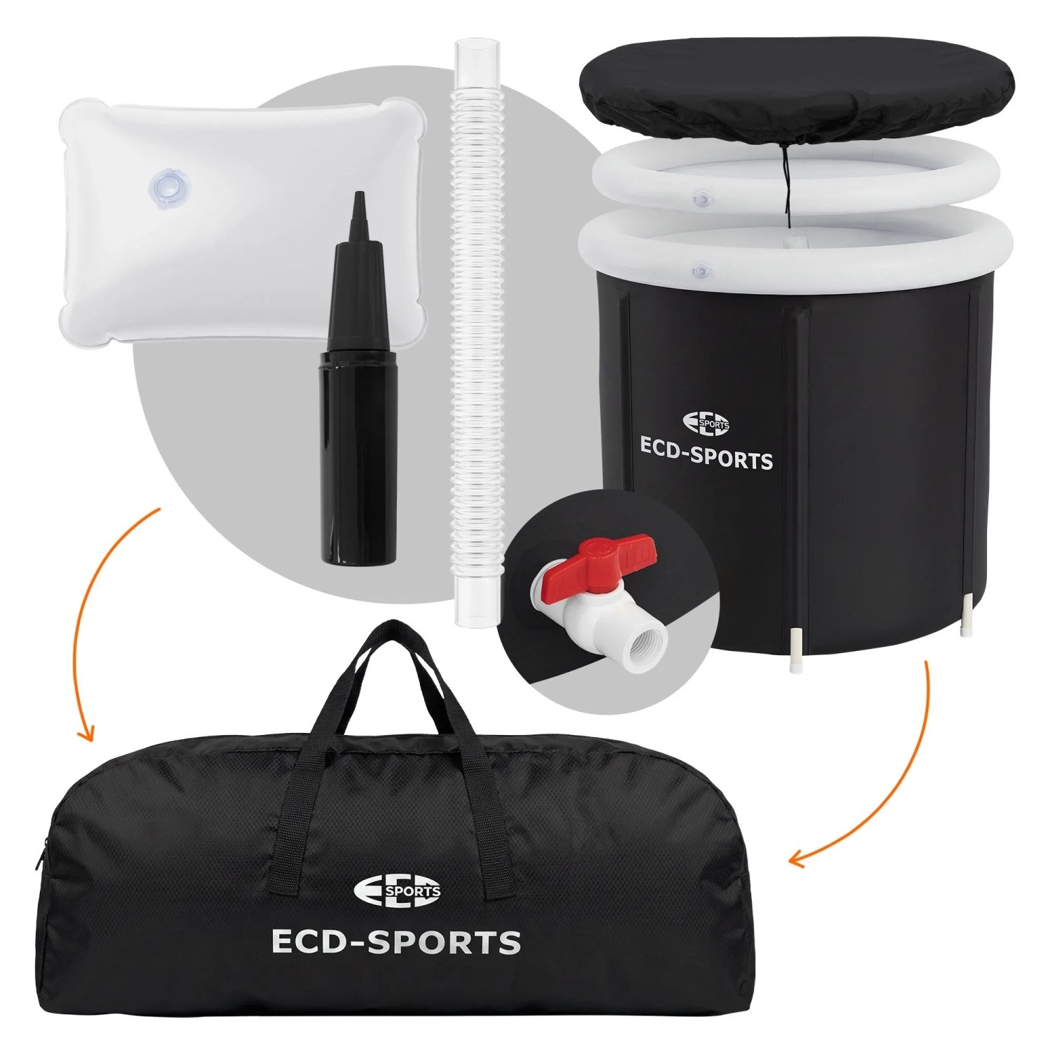 ECD Germany Eisbad, Ø80cm, 350L, Schwarz-Weiß, aus Oxford-Gewebe, mit Zubehör.