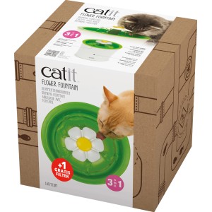 Catit Flower Fountain 3L im Karton: Katzentränke mit Blumen-Design und Filter.