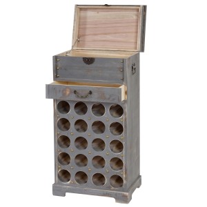 BERLINLODGE Weinregal Mit Schublade Und Truhe Flaschenregal Für 20 Flaschen HxBxT 94x48x31cm Shabby-Look Vintage Grau