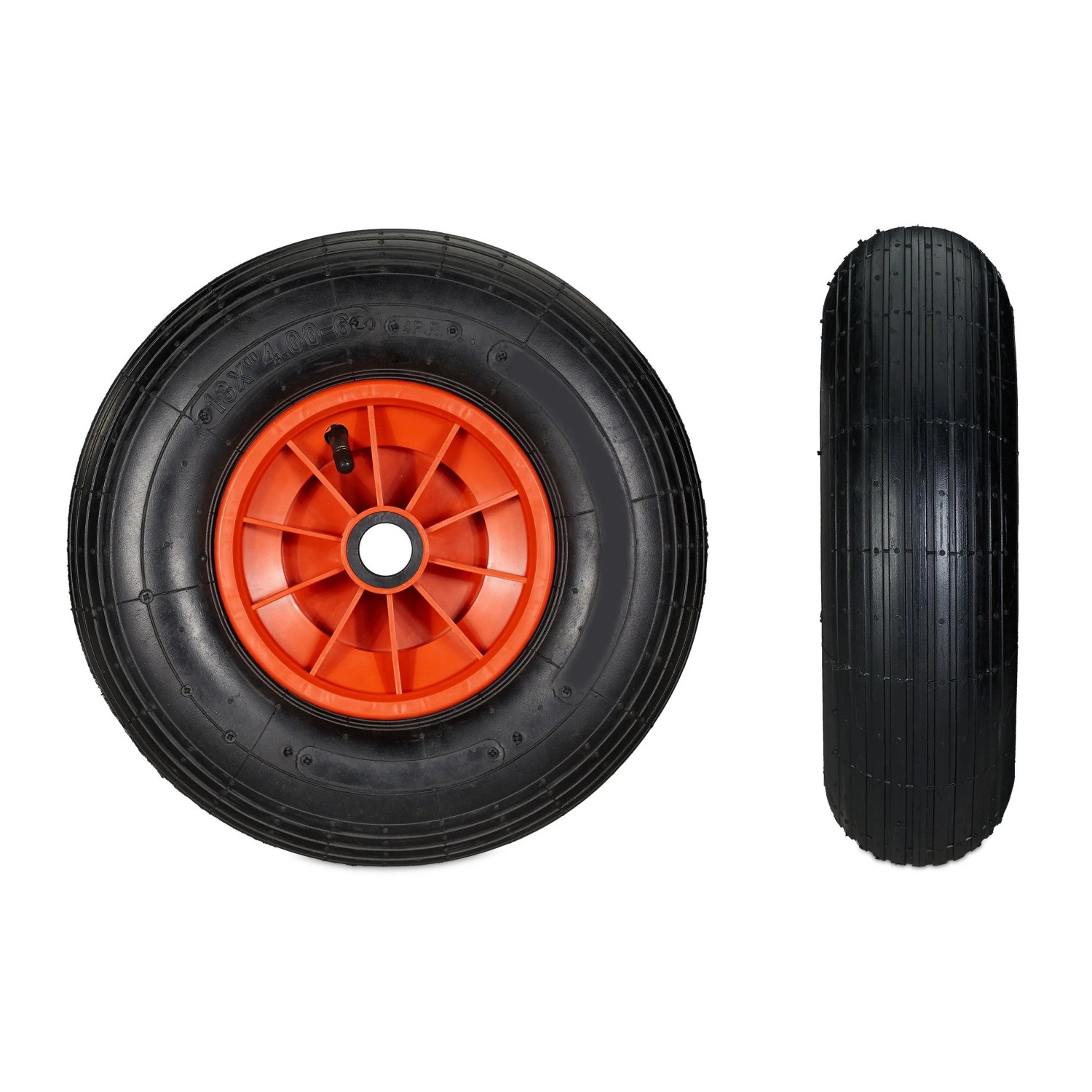 Relaxdays Schubkarrenrad Gummi Kunststoff Schwarz Rot Luftbereift Nadellager mit 3 Adaptern 32,5 cm x 9,5 cm 1,6 kg