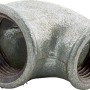 90 Grad Temperguss Fitting mit Innengewinde 24,1/18,6 mm (Rp 3/4/Rp 1/2) zur Verbindung von verzinkten Rohren.