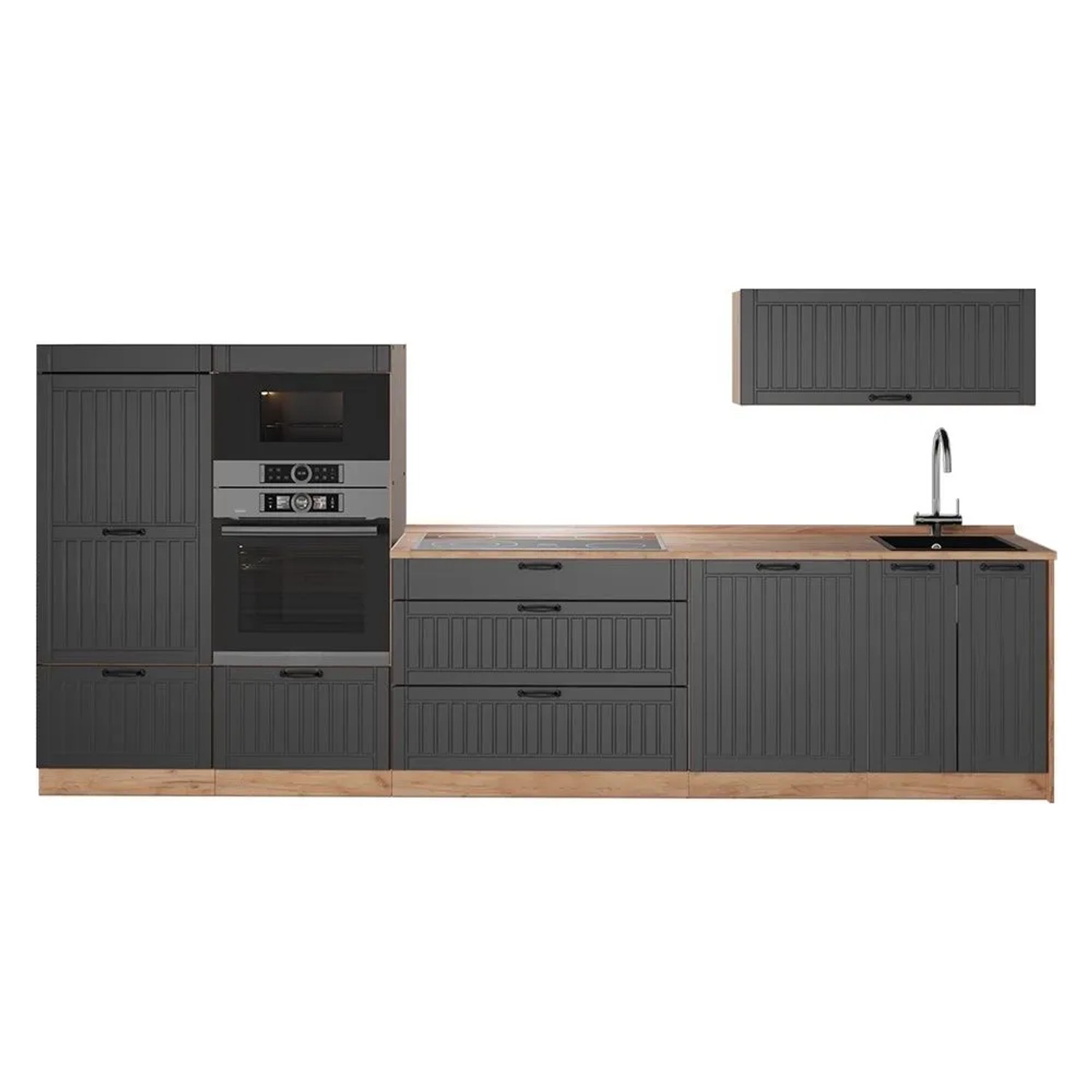 Vicco Küchenzeile Fame-Line Dunkelgrau/Goldkraft Eiche 340 x 154 AP Eiche Art Nr 64507