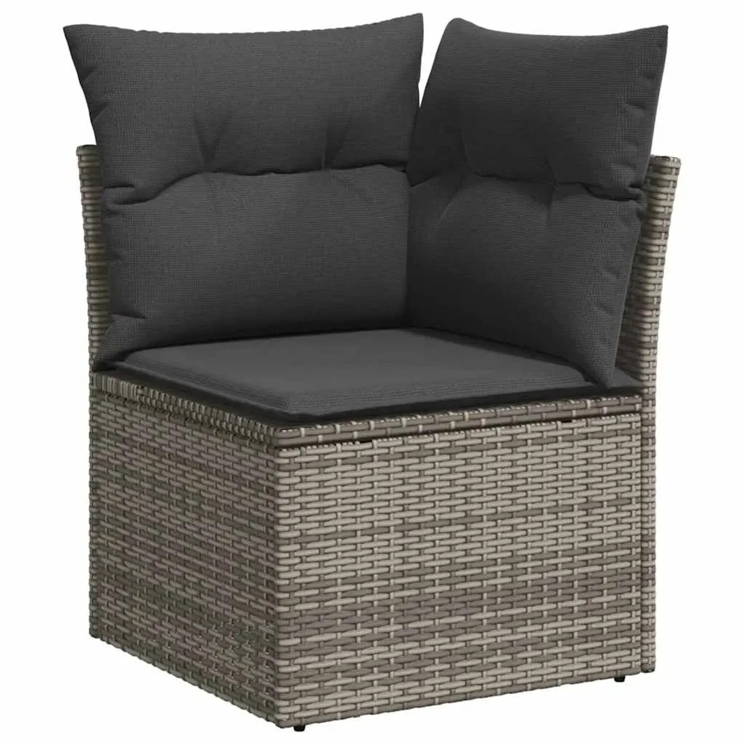 Graues Polyrattan Gartenmöbel-Set Eckteil mit Kissen für Terrasse oder Balkon.
