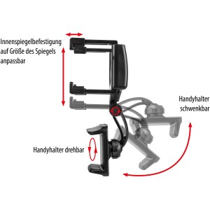 Eufab Kfz-Smartphonehalterung zur Befestigung am Innenspiegel, dreh- und schwenkbar.