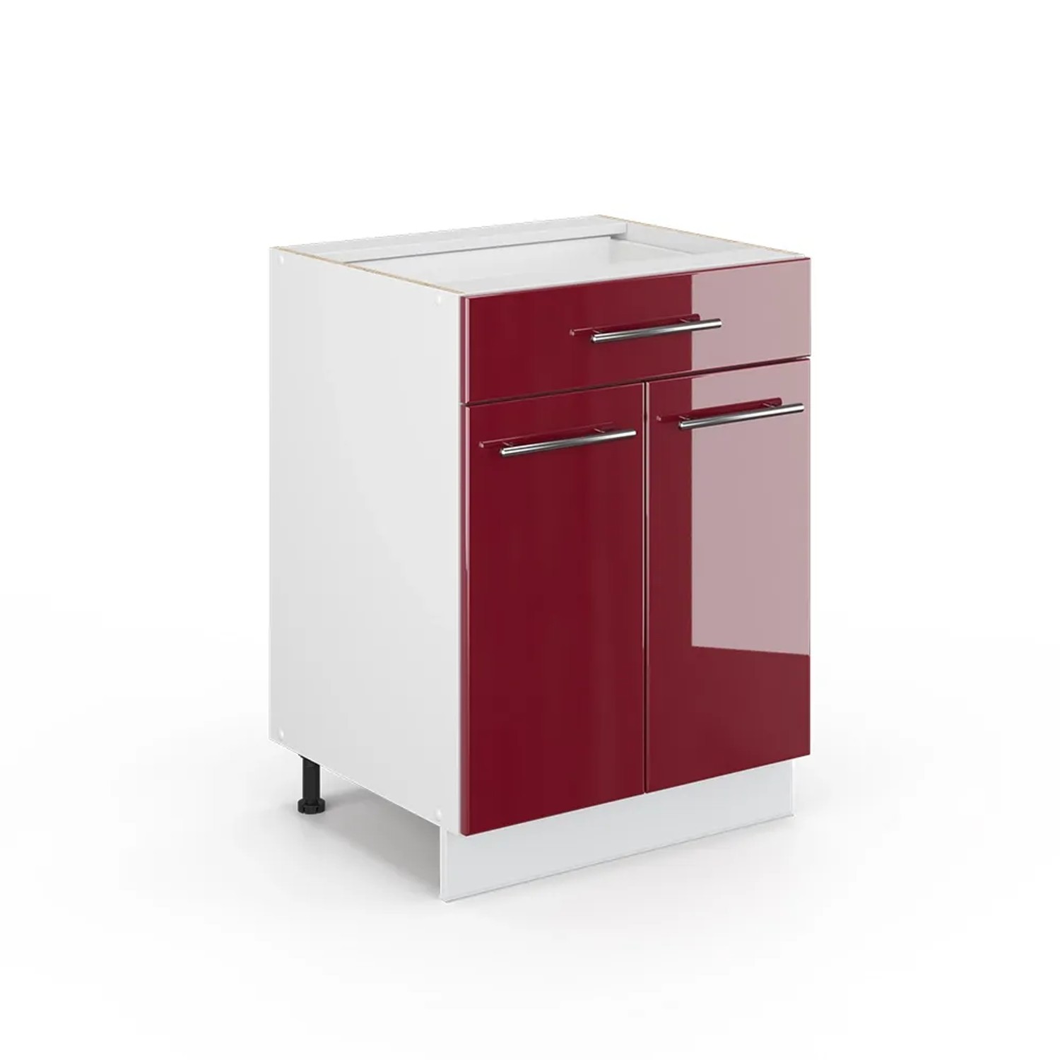 Vicco Badschrank Fame-Line Bordeaux Hochglanz/Weiß 60 x 82 cm mit Schublade ohne Arbeitsplatte