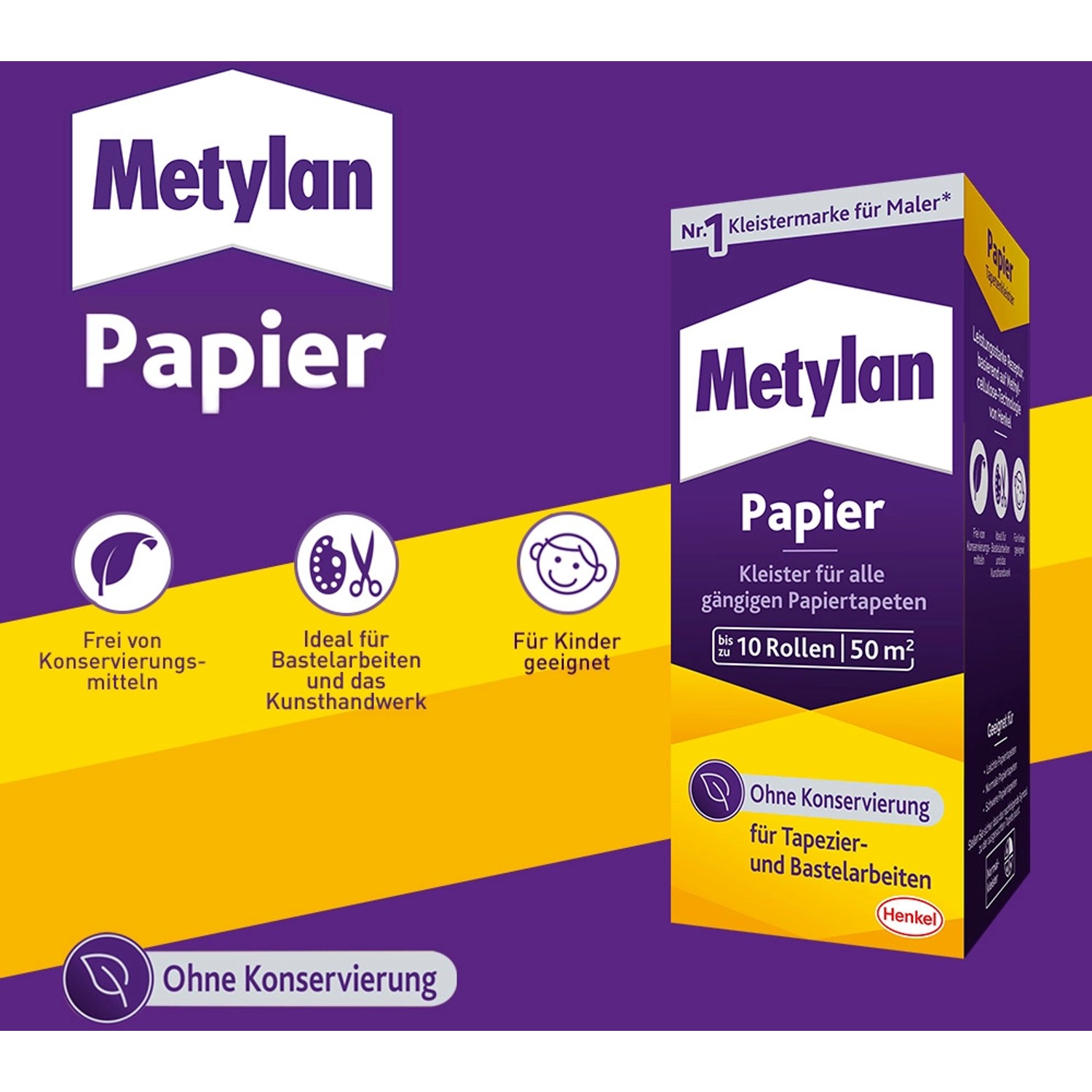 Metylan Tapetenkleister Papier 125g, geeignet für Papiertapeten und Bastelarbeiten. Transparent trocknend.