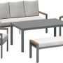 5-teilige Loungegruppe Moonbeam: Gartenmöbel-Set mit Tisch, Bank, 2-Sitzer und Stühlen in Anthrazit/Beige.