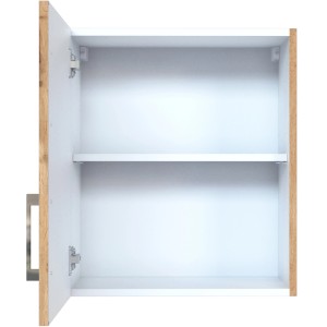 Offener Hängeschrank Sorrento in Wotaneiche-Optik, 50x57x34 cm, mit Einlegeboden und Metallgriff.