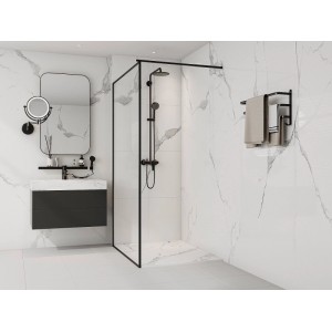 Flache, rechteckige Vente-unique Duschwanne Lyrosa in Hellgrau-Weiß mit Steinoptik. Modernes Bad, 120 cm.