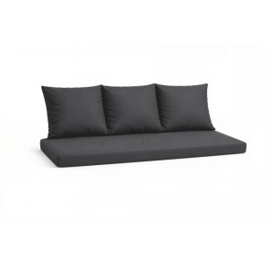 Anthrazitfarbenes Gartenkissen-Set für 3-Sitzer-Gartensofa, bestehend aus Sitz- und Rückenkissen.
