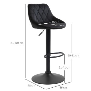 HOMCOM Barhocker 2er-Set, höhenverstellbar, schwarzer Samt, Metallfuß, Hocker für Küche und Bar.