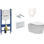 Weißes Wand-WC Set: Geberit Vorwandelement, Spülkasten, Betätigungsplatte, WC-Becken und Zubehör für Trockenbau.