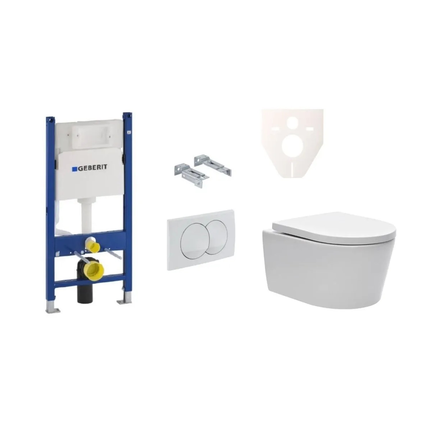 Swiss Aqua Technologies Wand-WC Set mit Geberit Vorwandelement und Betätigungsplatte für Trockenbau Weiß