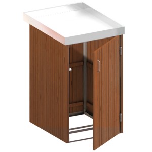 Mülltonnenbox Binto aus Hartholz, 1er Box mit Pflanzschale und offener Tür.