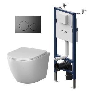 AM.PM WC Set Wand WC Vorwandelement Drückerplatte Toilette mit Spülkasten Komplett IIS90138.XB1701