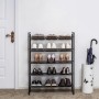 Schwarzes Songmics Schuhregal mit 5 Ebenen und diversen Schuhen im Flur.
