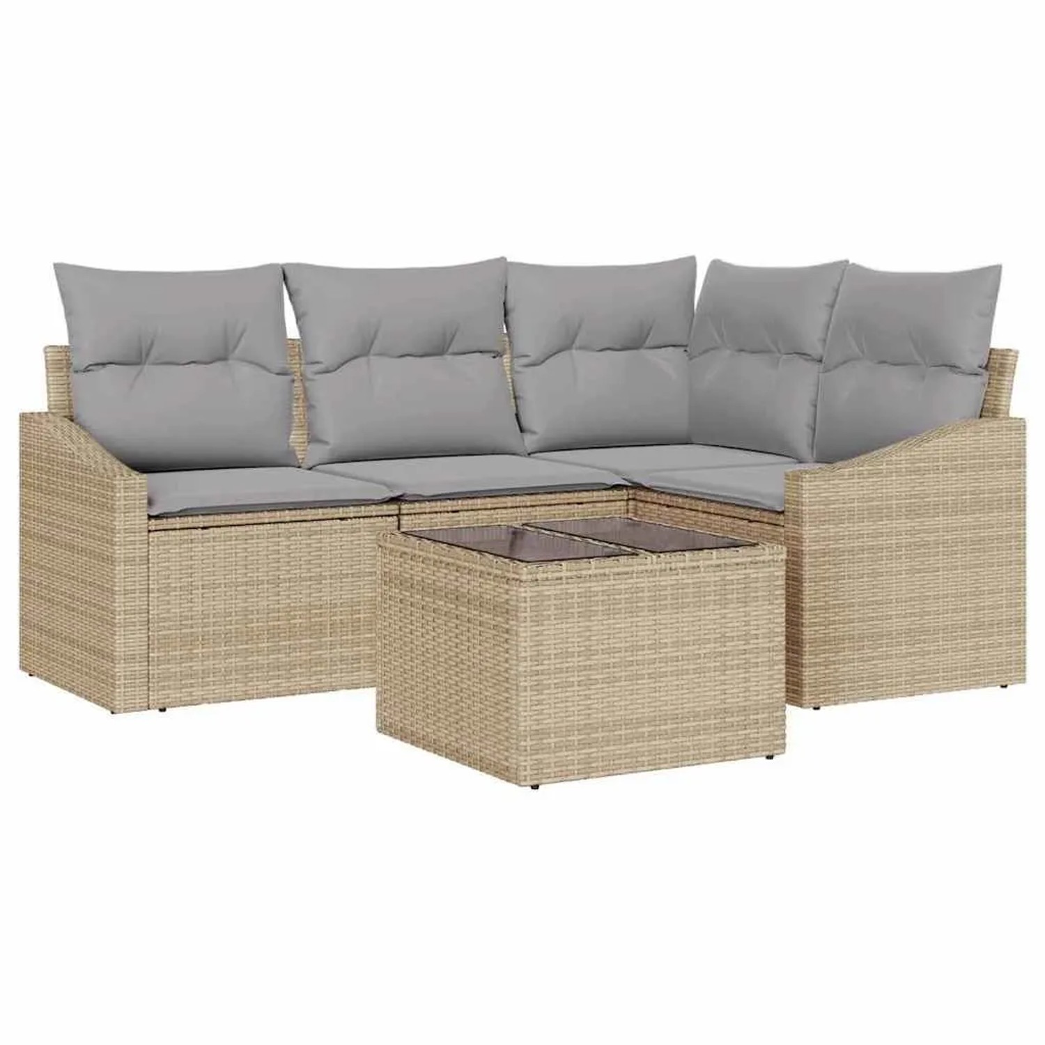 vidaXL Gartensofa-Set mit Kissen 5 Stk Beige und Hellgrau Poly-Rattan 33553 günstig online kaufen