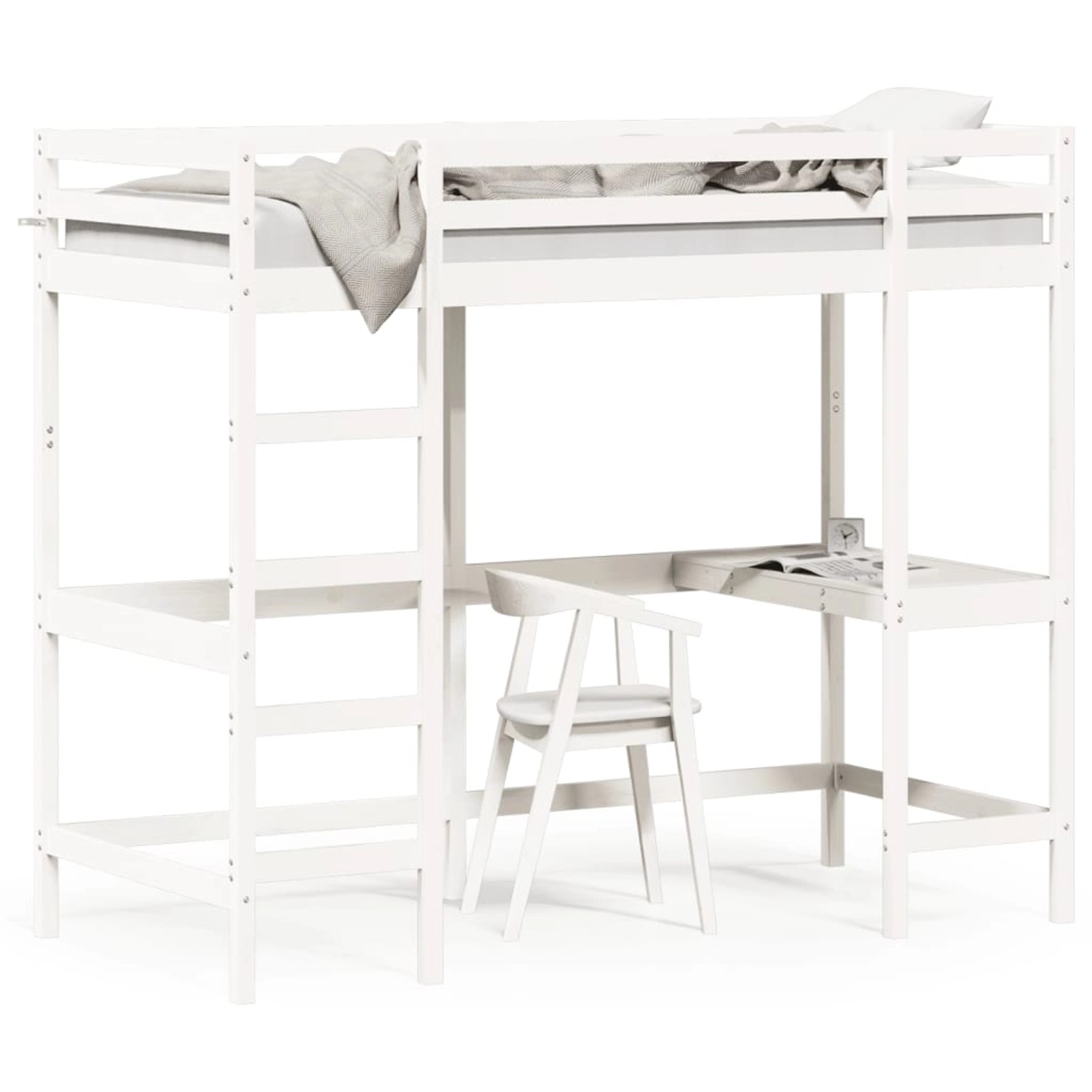 vidaXL Hochbett mit Schreibtisch Weiß 90x190 cm Massivholz Kiefer 842859 günstig online kaufen